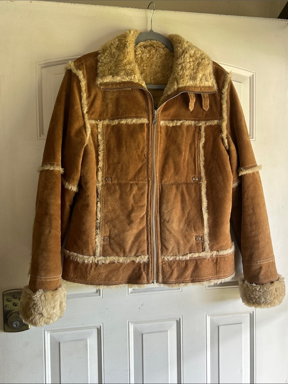 WILSONS MAXIMA TAN SUEDE FUR LINED ZIP UP JACKET SZ LARGE